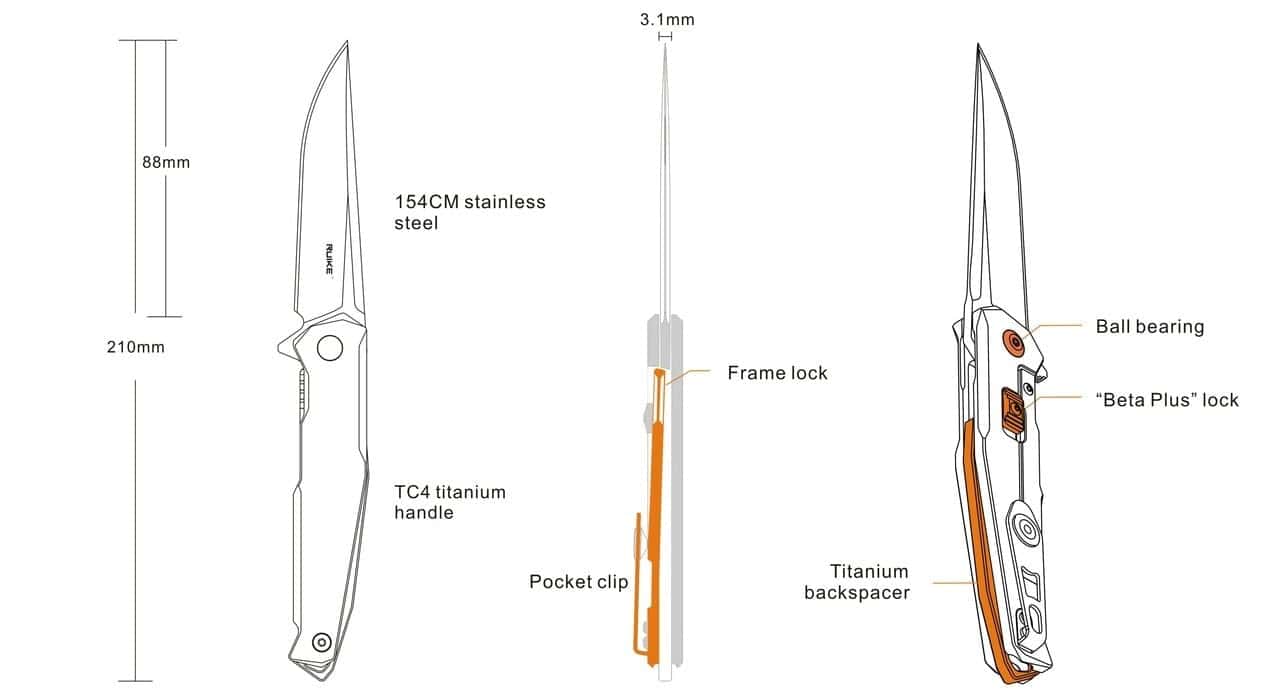 Ruike M108-TZ Titanium Handle Folding Knife - Image 3
