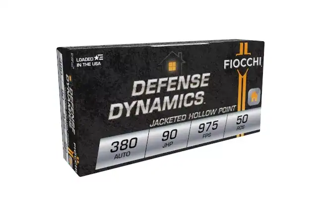 Fiocchi Ammunition, 380ACP, DEFENSE DYNAMICS, Centerfire Pistol, 90 Grain, JHP, 50 Rd