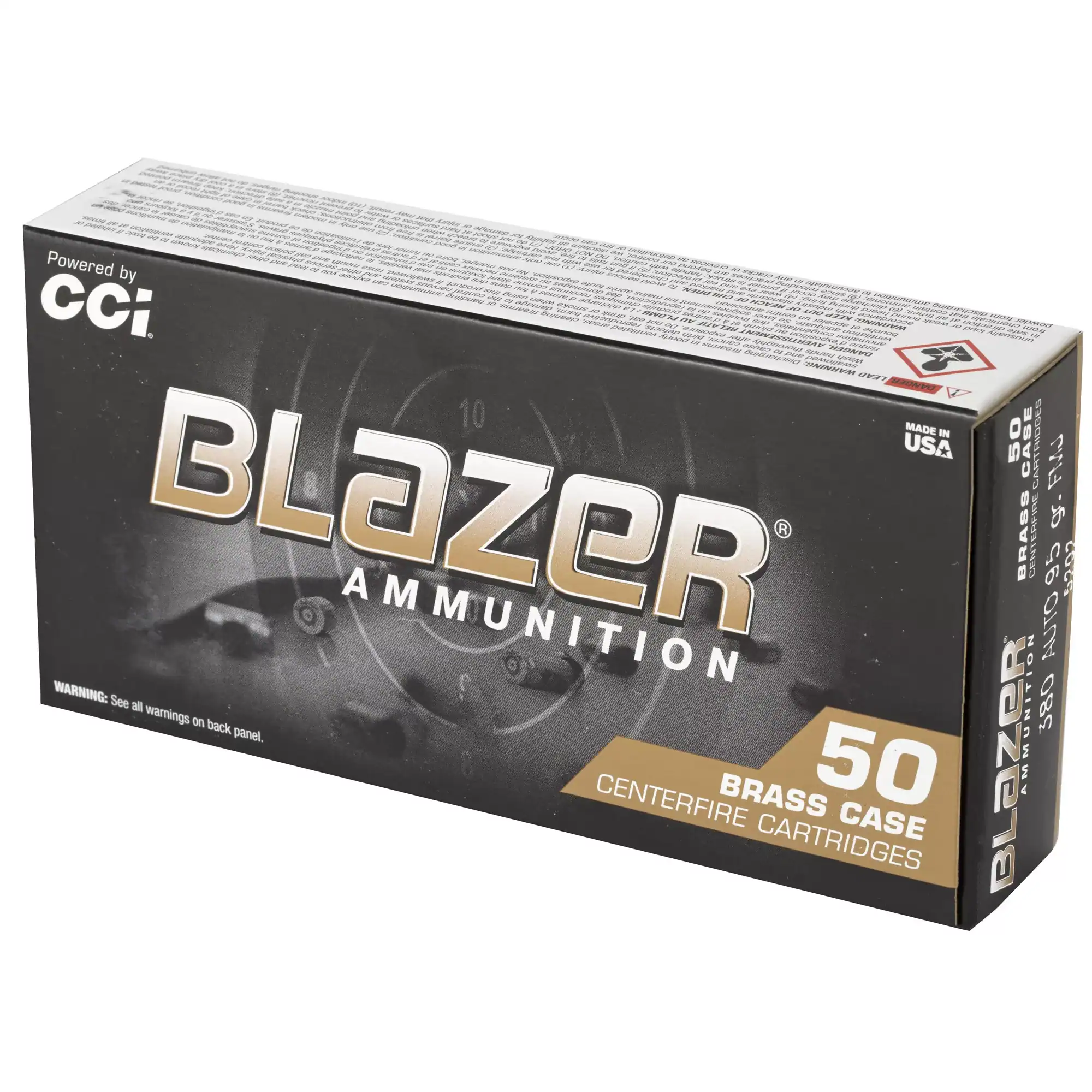 Blazer Ammunition, Blazer Brass, 380ACP, 95 Grain, Full Metal Jacket, 50 Round Box - Image 3