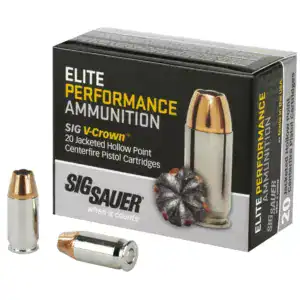 Sig Sauer, Elite Performance V-Crown Ammunition, 380ACP, 90 Grain, Jacketed Hollow Point, 20 Round B