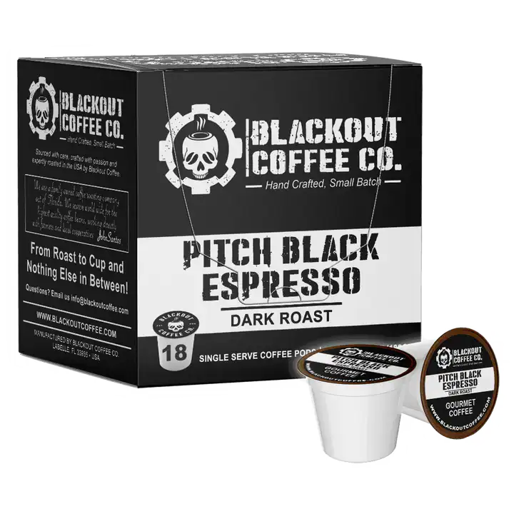 Blackout Coffee Co. Pitch Black Espresso Roast Coffee Pods, 18ct