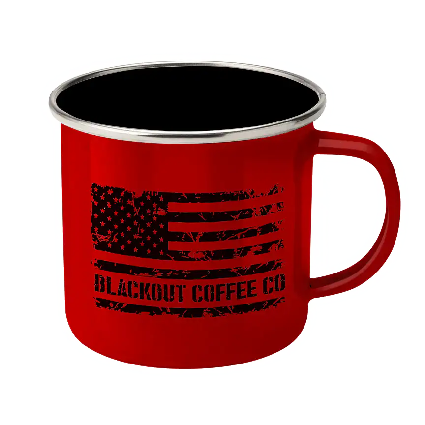 Operation Blackout Coffee Co. Give Me Coffee & Flag Enamel Steel Mug 12oz - Image 2