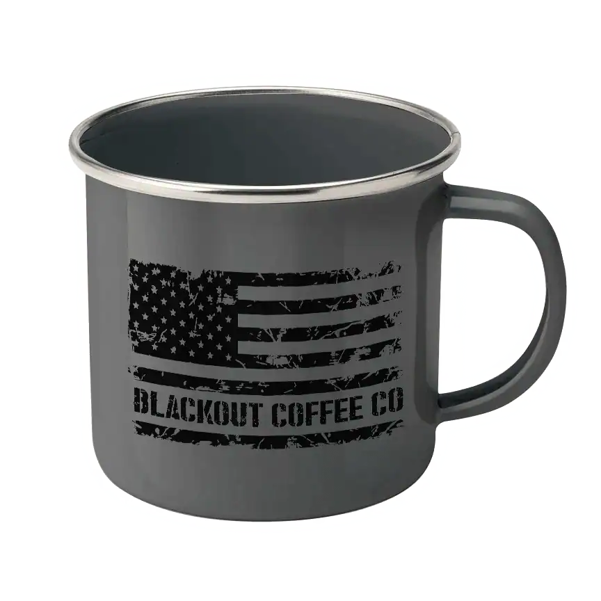 Operation Blackout Coffee Co. Pro Life-God-Guns-Coffee Enamel Steel Mug 12oz - Image 2