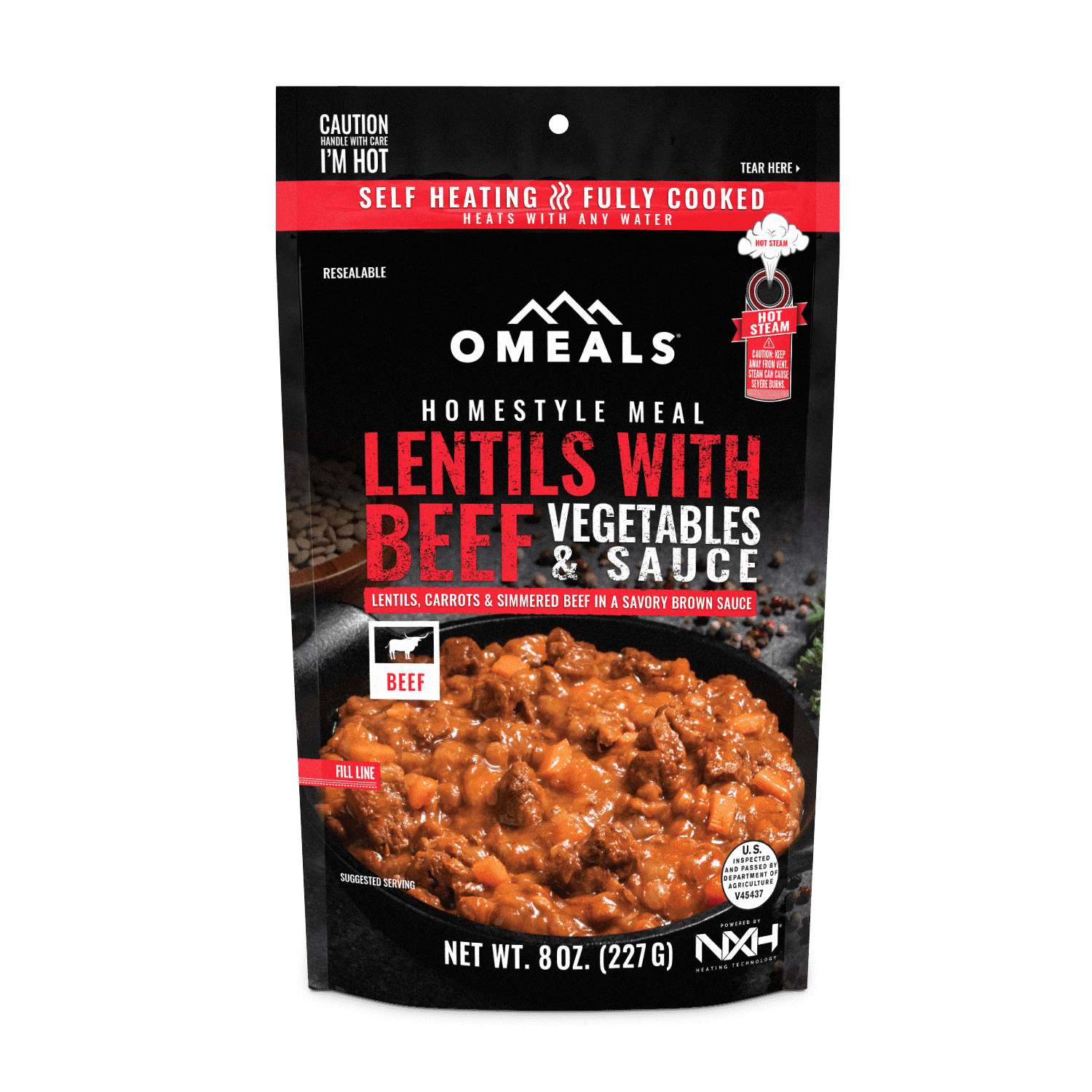 OMEALS Lentils with Beef MRE Ready-to-Eat Meal