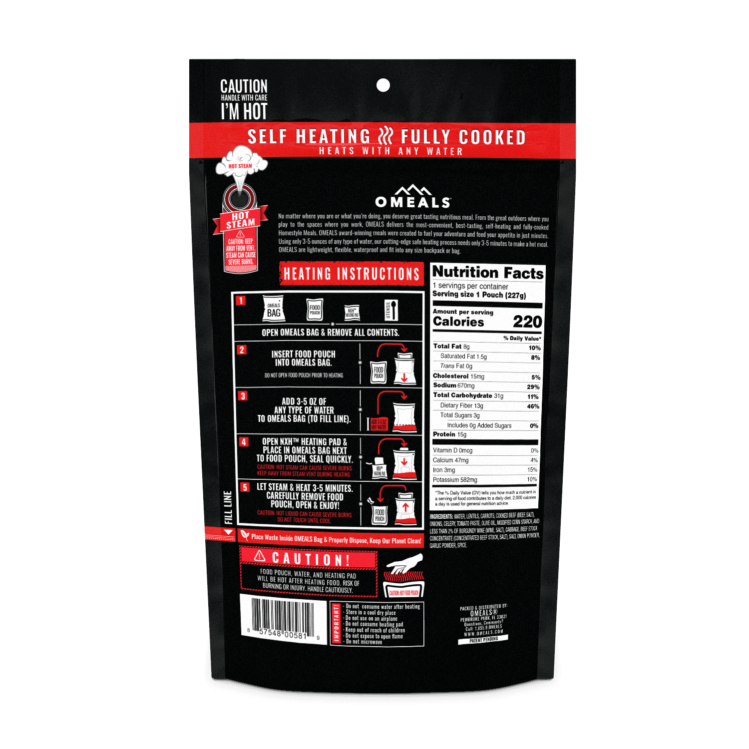 OMEALS Lentils with Beef MRE Ready-to-Eat Meal - Image 2