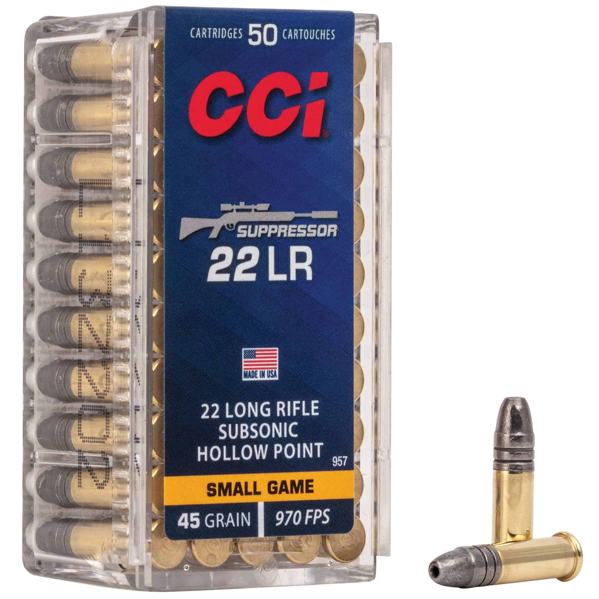 CCI Suppressor .22 LR 45gr. Subsonic Hollow Point 50Rnd Rimfire Ammo