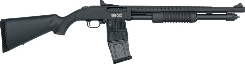 MOSSBERG 590M MAG-FED 12GA - 18.5" 10RD GHOST RING BLD/SYN