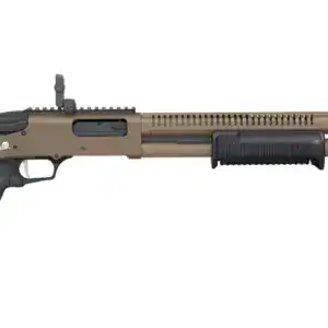 MOSSBERG 590R CERAKOTE 12G 3" SHOTGUN 18.5" W/ H.S., FDE, MOE GRIP/FLIP UP, 5 POSITION STOCK, 6+1
