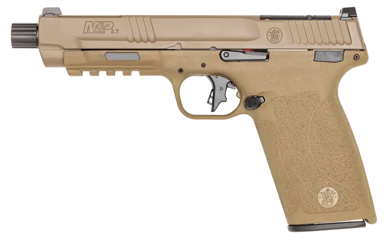 SMITH & WESSON M&P 5.7 PSTL FDE O.R. 5" THREADED BBL, 2-22RD MAGS