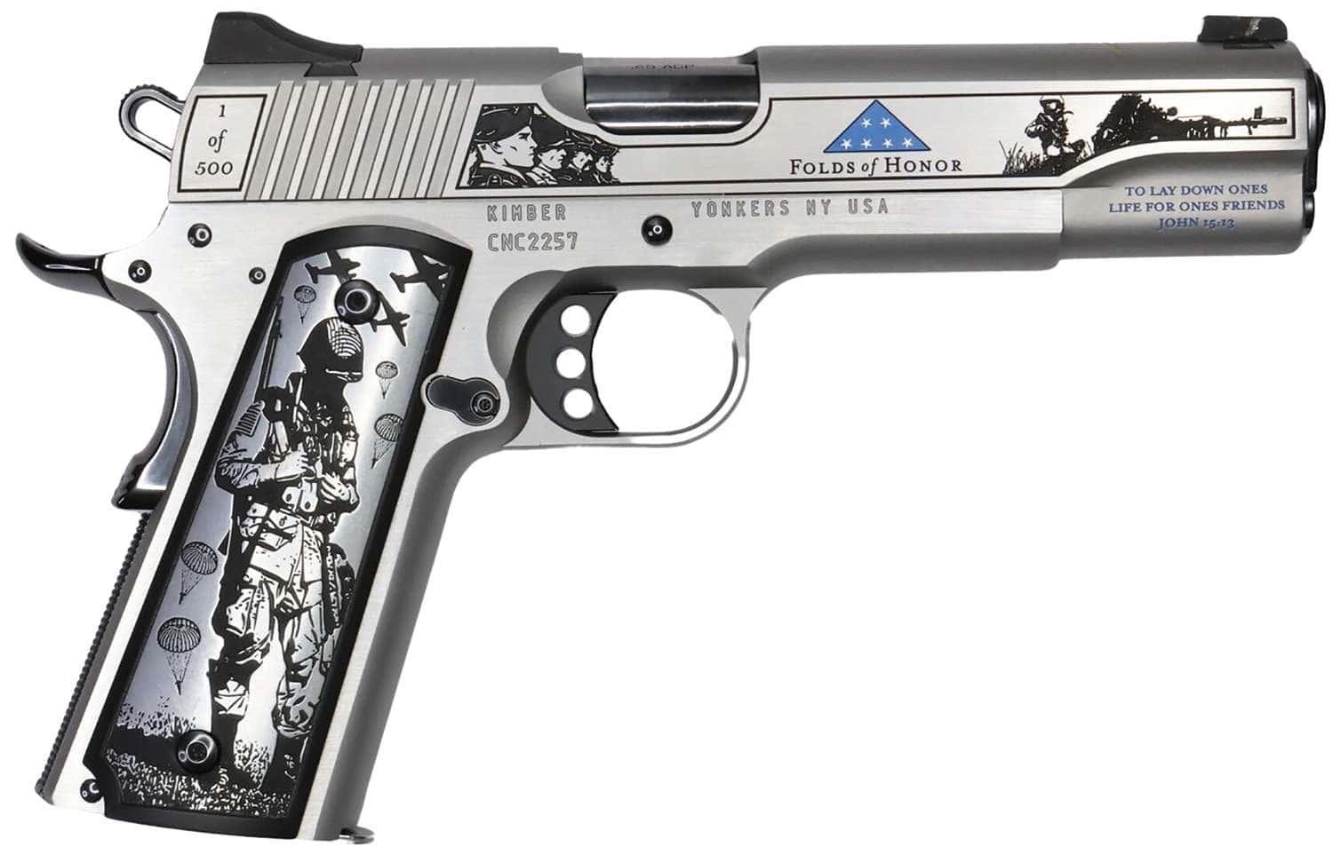 CNC KIMBER CUSTOM ENGRAVED FOLDS OF HONOR 1911 45ACP PISTOL 1-7RD MAG