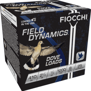 FIOCCHI FIELD DYNAMICS 410 GA 2.5" 1/2OZ #8 SHOT 25RD BX 250RD CASE