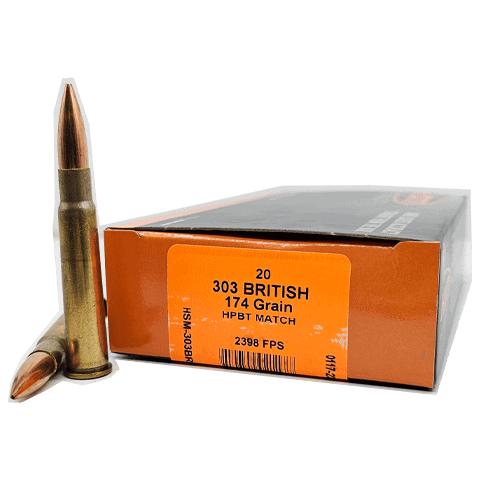 HSM AMMUNITION 303 BRITISH 174GR HPBT MATCH 20RD BOX 20 BOXES PER CASE